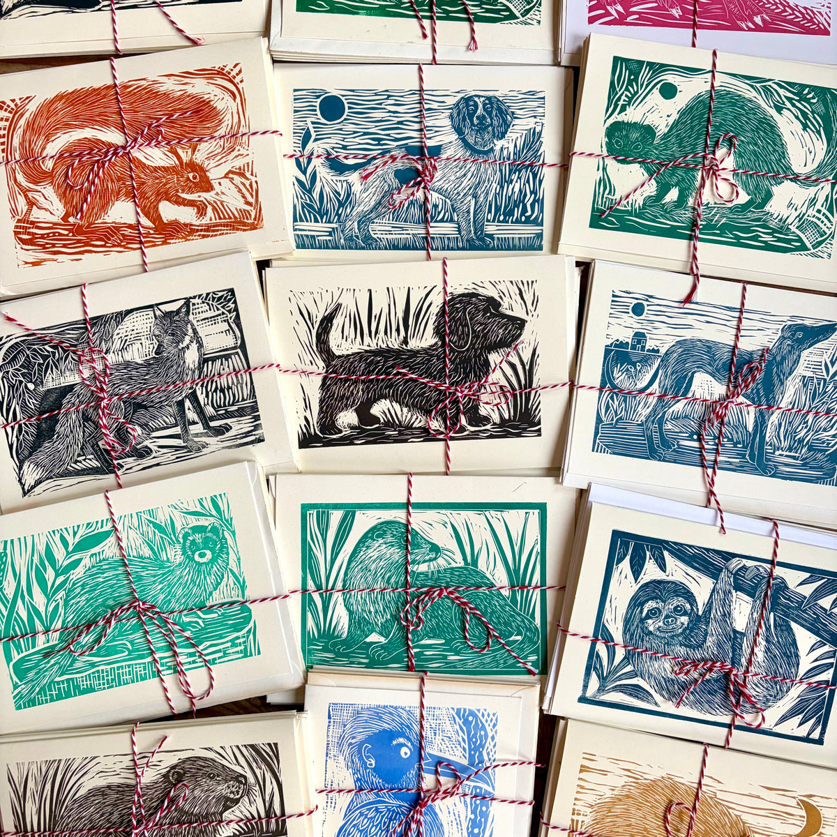 LUCKY DIP! 4 original linocut cards for £12
