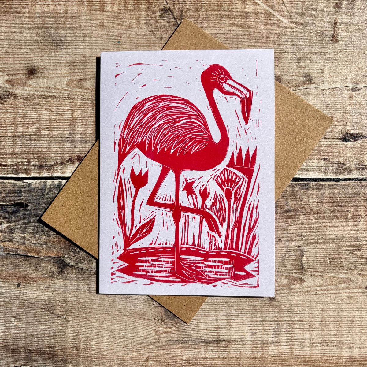 Flamingo linocut card