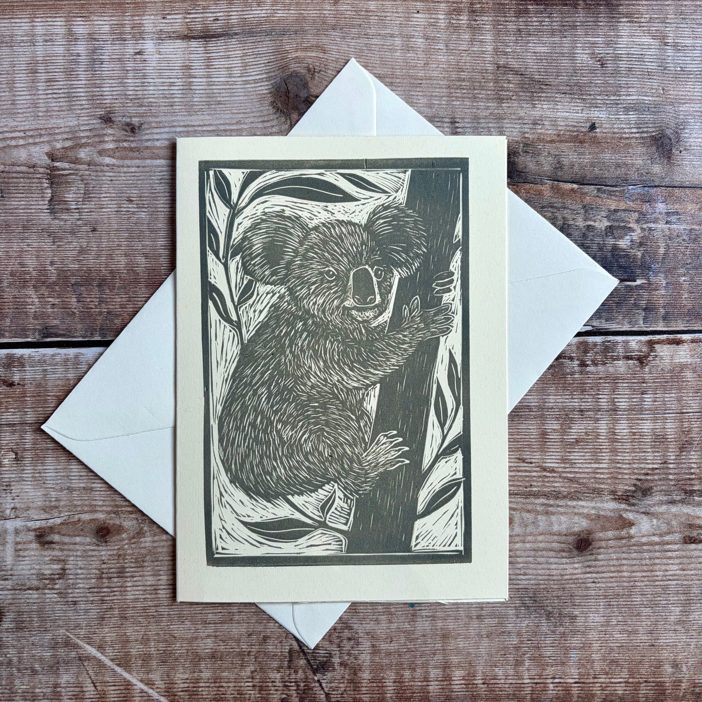 Original Handprinted Linocut Card – Koala bear