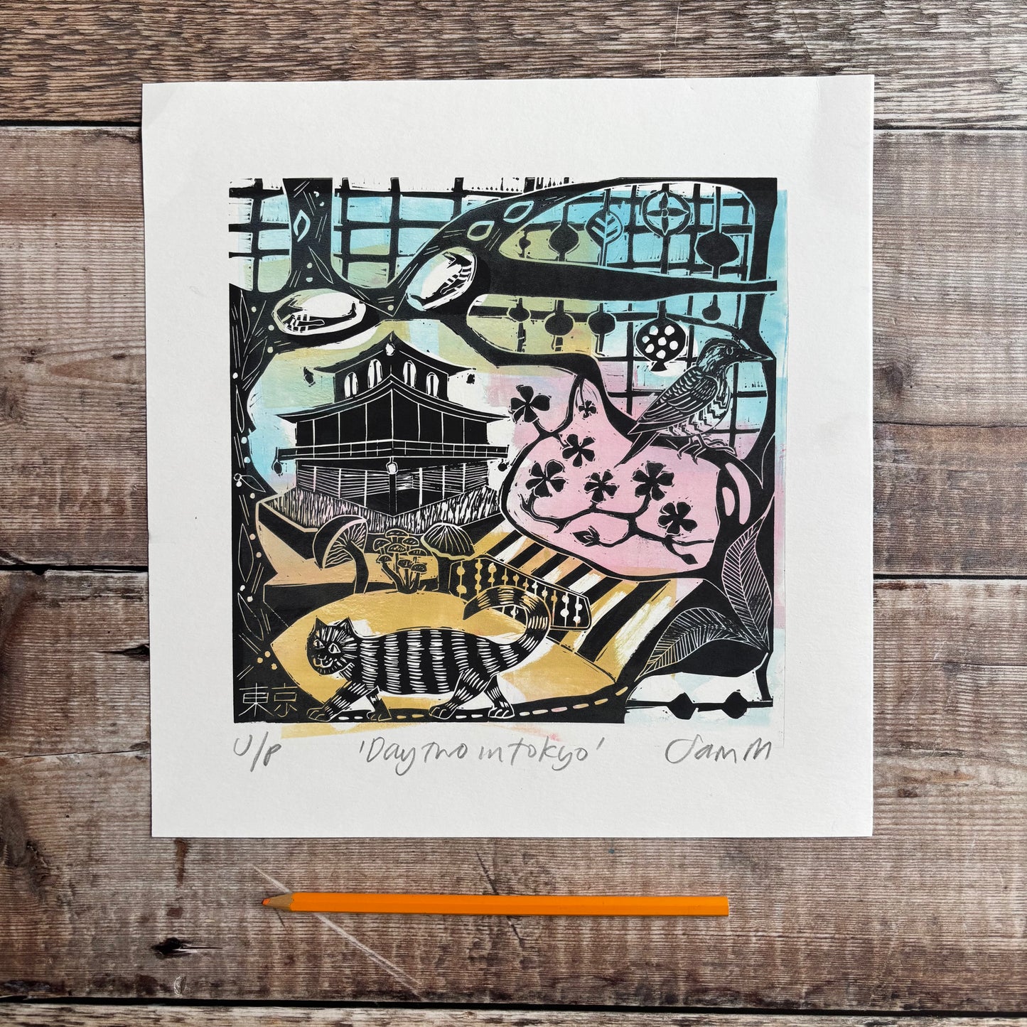 Day two in Tokyo - linocut and monoprint