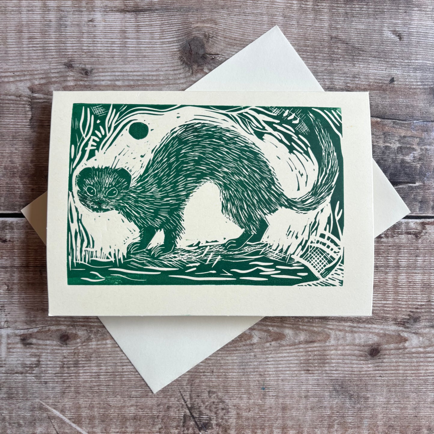 Original Handprinted Linocut Card – Stoat