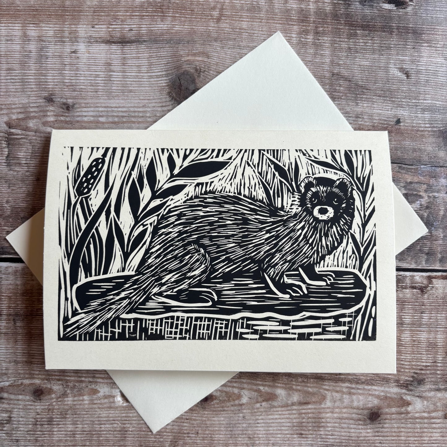 Original Handprinted Linocut Card –Polecat