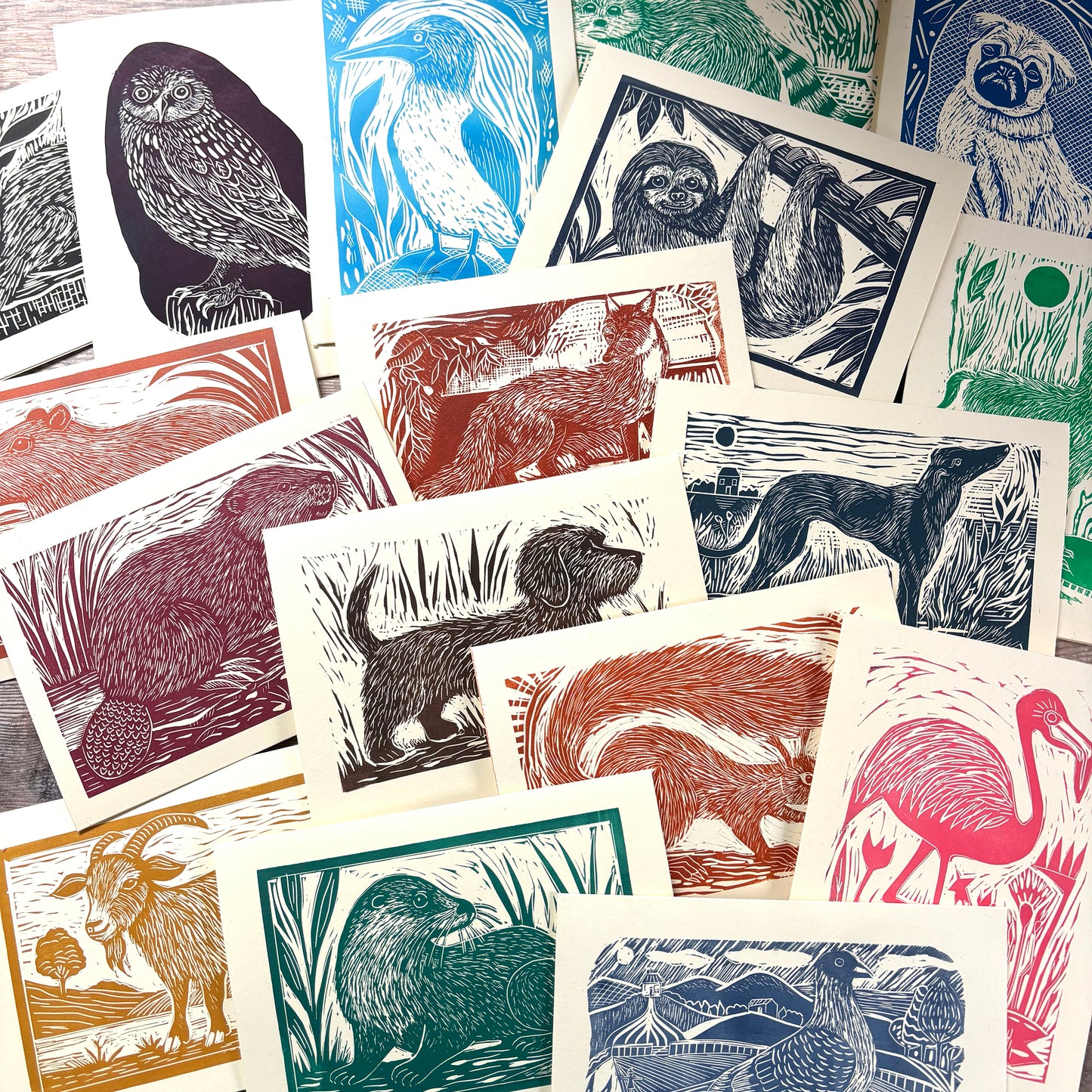 ORDER HERE ! Any 3 handprinted linocut animal cards for £13.50