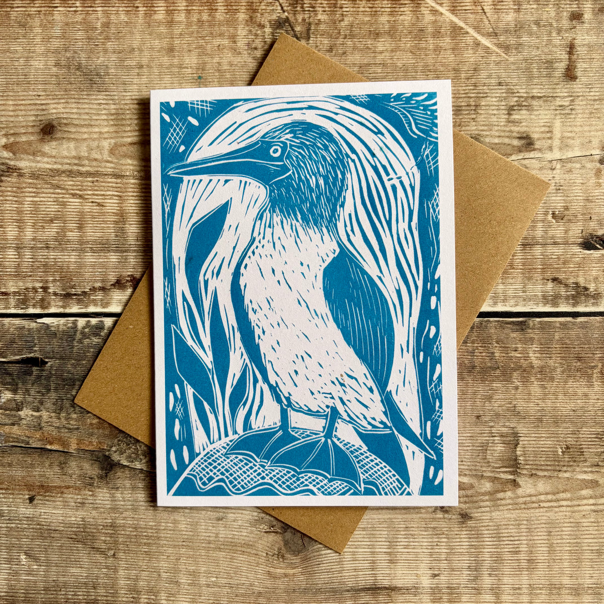 Blue Footed Booby linocut card