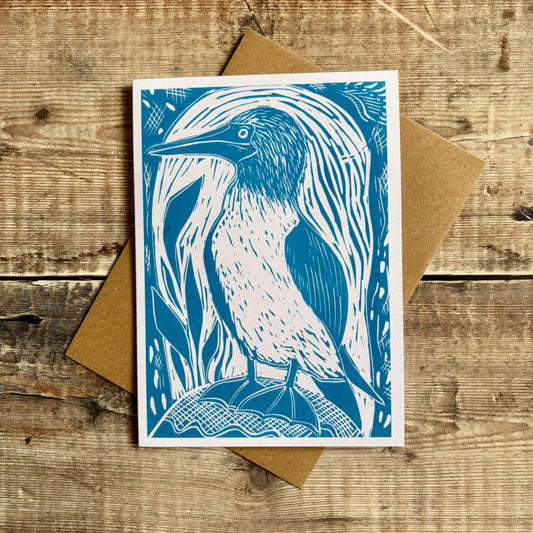 Blue Footed Booby linocut card