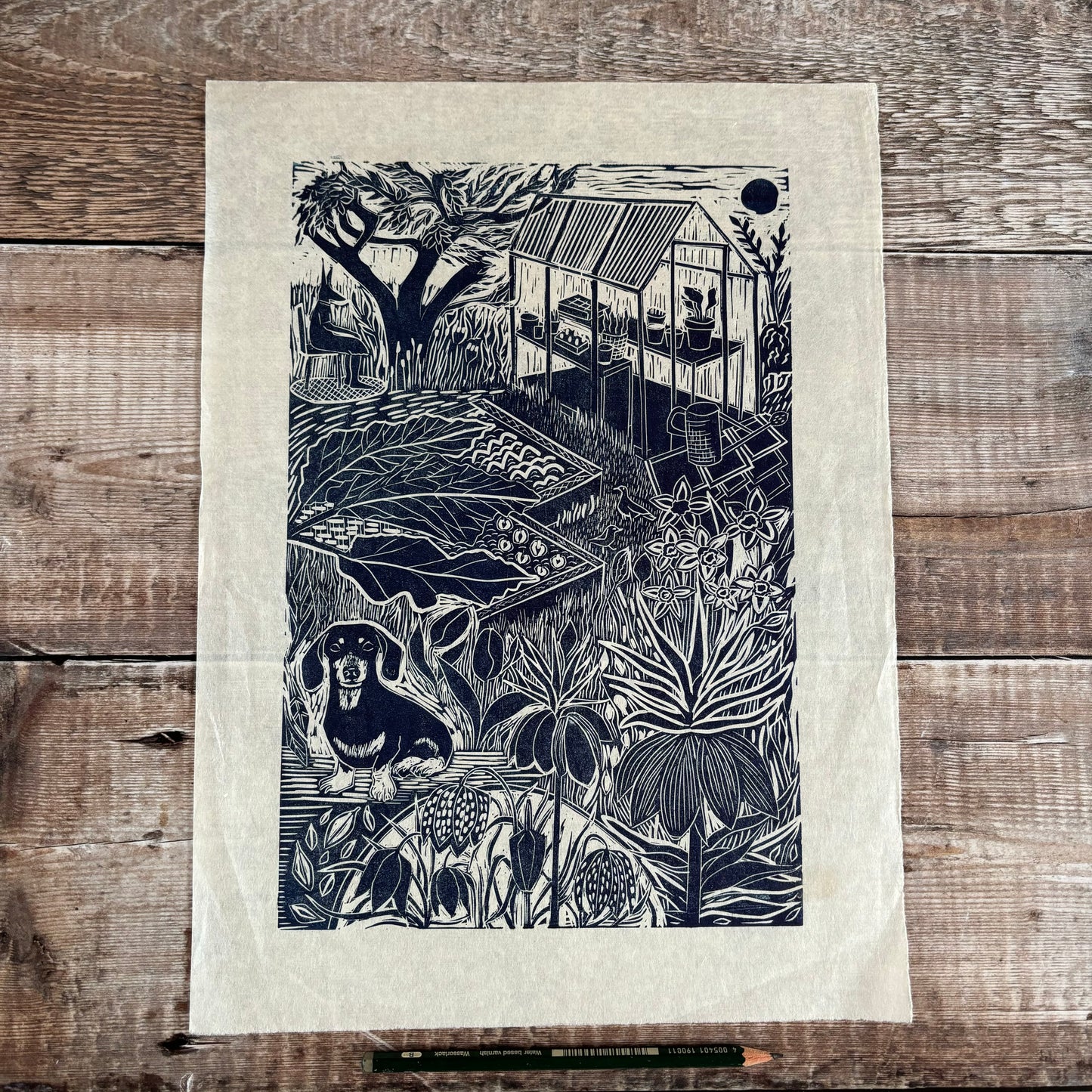 Those first few days - blue on Japanese paper