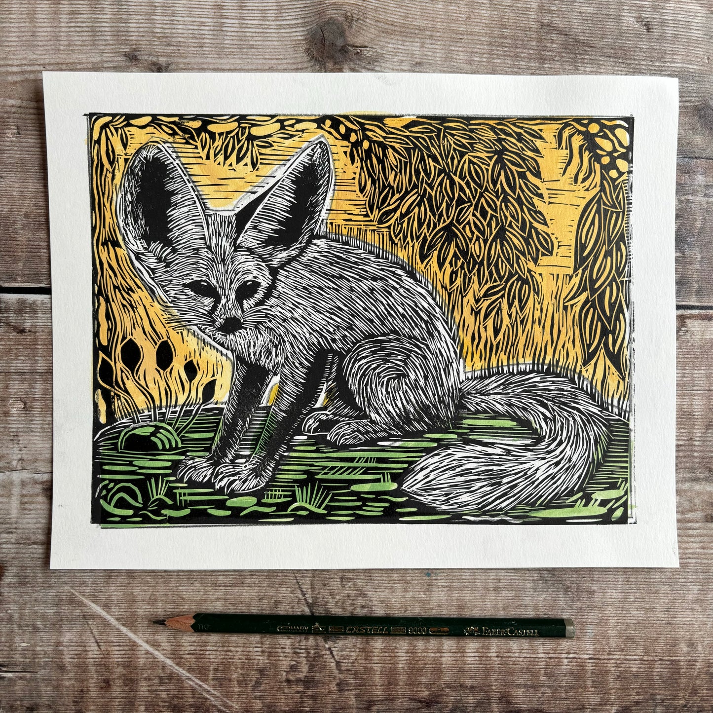 fennec fox - yellow & greem