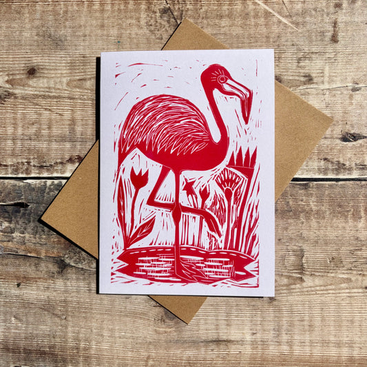 Flamingo linocut card