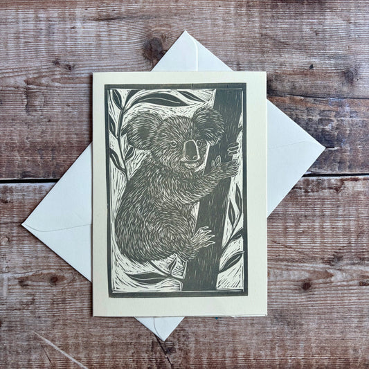 Original Handprinted Linocut Card – Koala bear