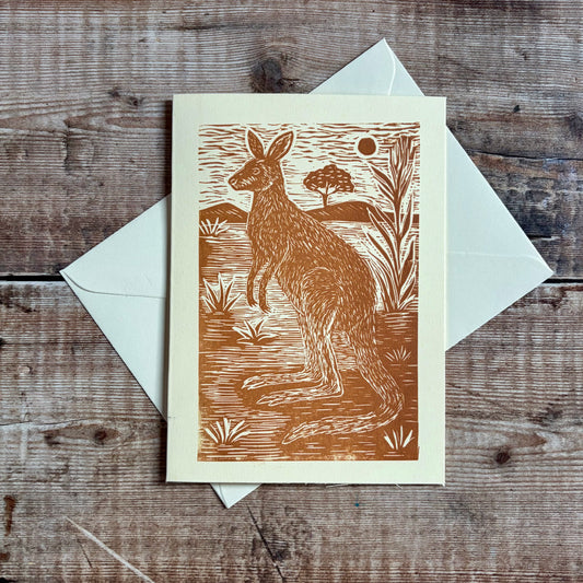 Original Handprinted Linocut Card – Kangaroo