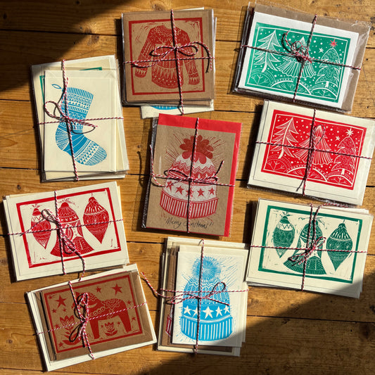 (Copy) Lucky dip - 4 original linocut Christmas cards for £10