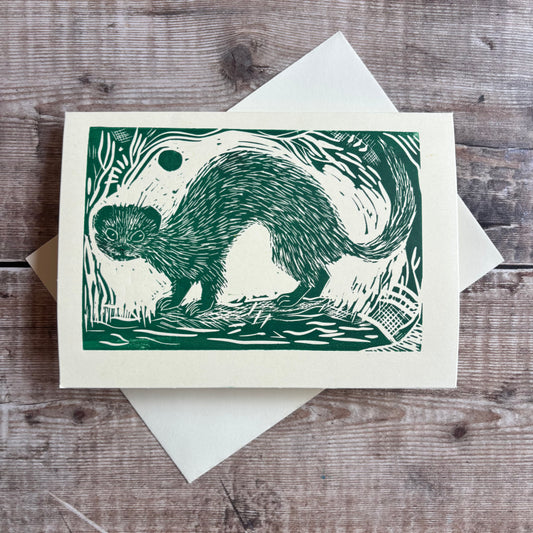 Original Handprinted Linocut Card – Stoat