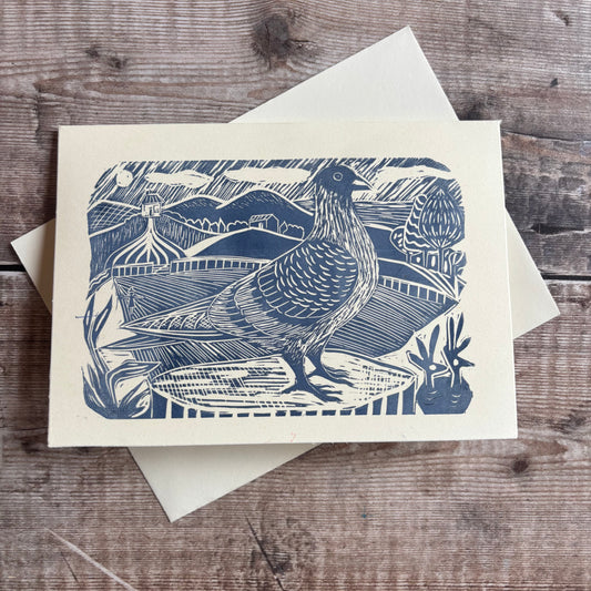 Original Handprinted Linocut Card – Pigeon