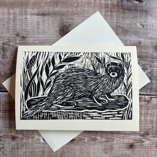 Original Handprinted Linocut Card –Polecat