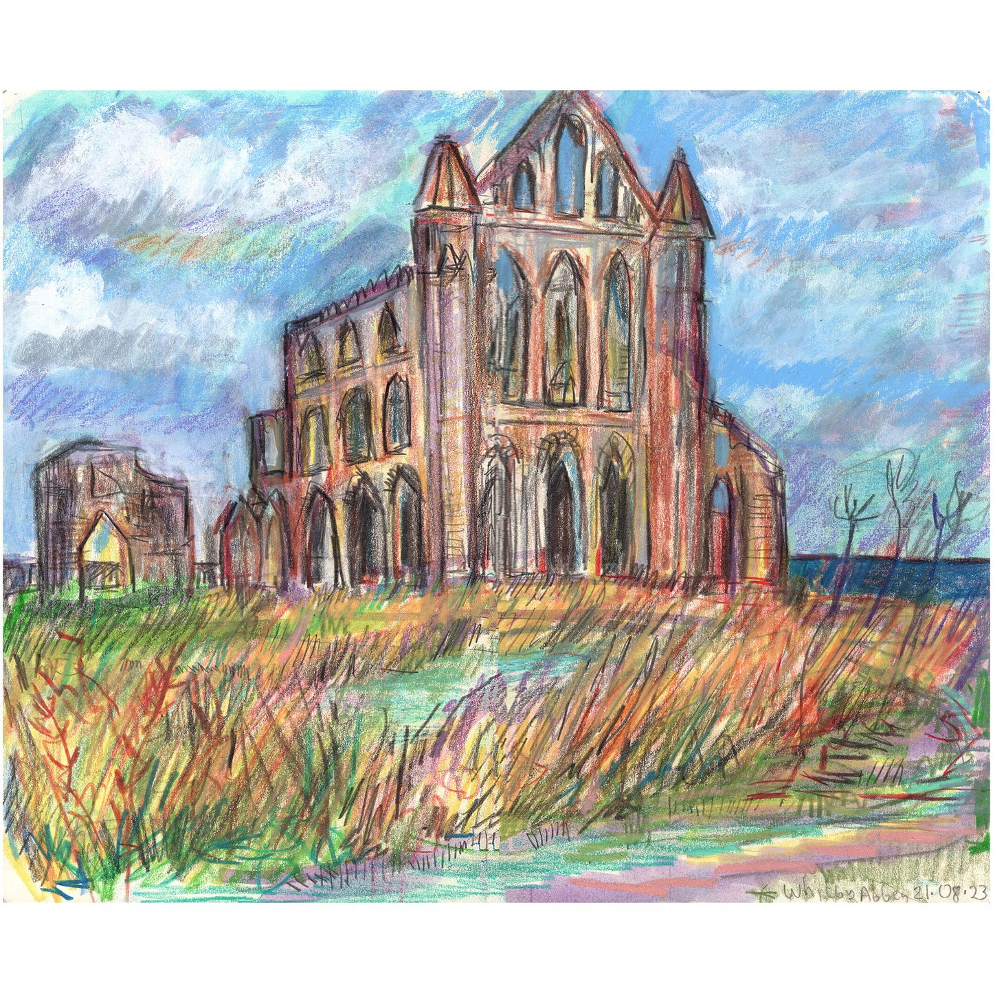 Whitby Abbey coloured pencil